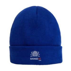 Royal Blue Beanie cap with SAVAGEAI.com logo on it.