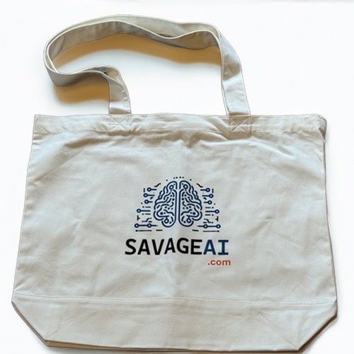 SAVAGEAI.com Cotton Tote White Cotton Tote Bag with SAVAGEAI.com logo on it.