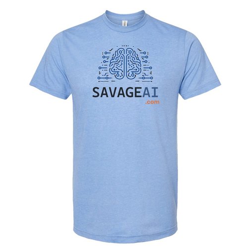 SAVAGEAI.com T-shirt Blue Front Front of the Light Blue T-shirt with the SAVAGEAI.com logo on it.